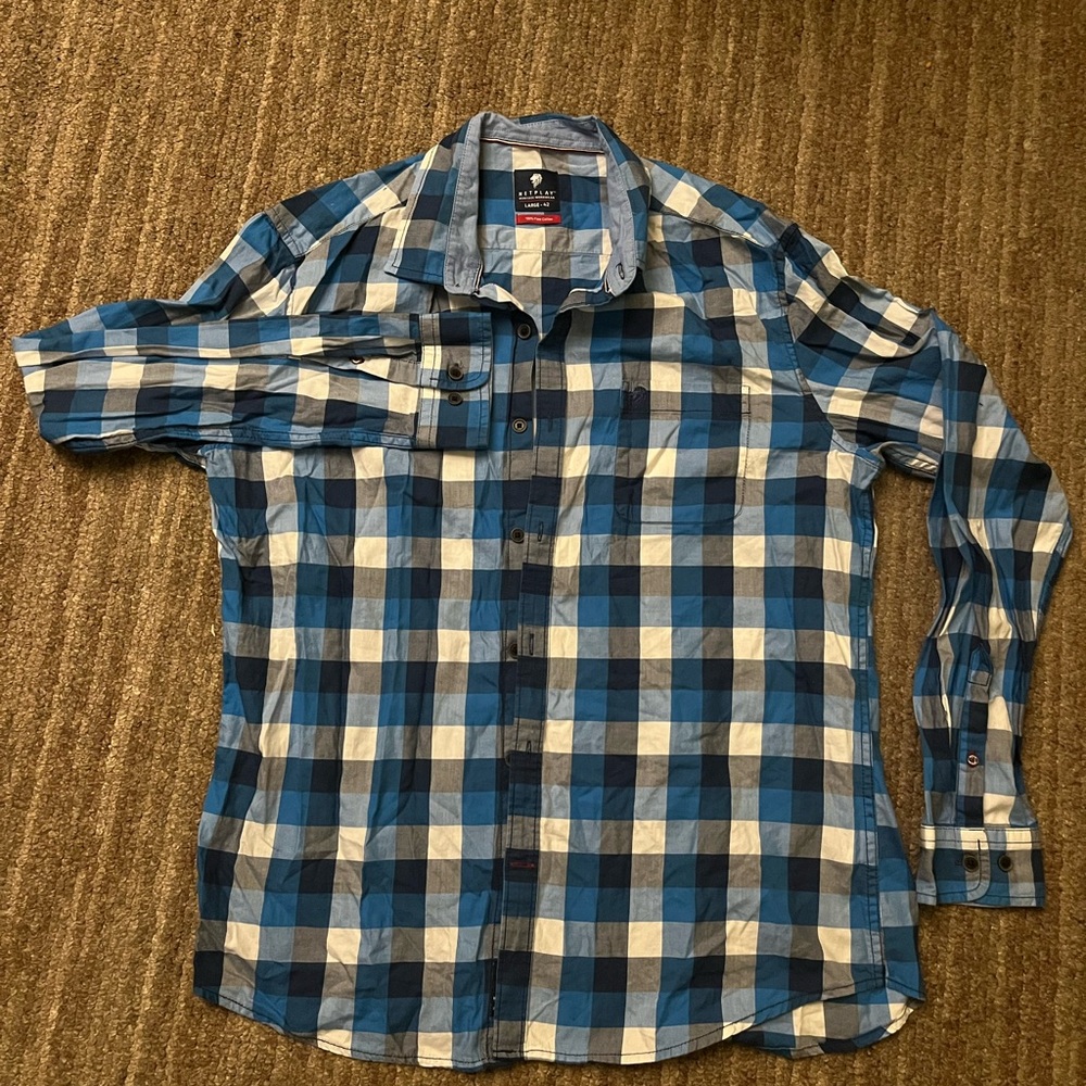 Blue and White Plaid Men's Shirt